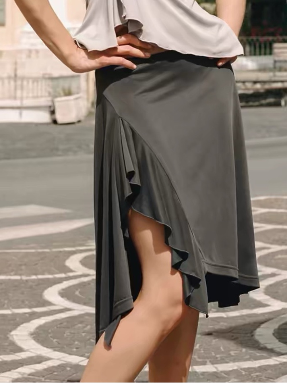 Charcoal Ruffle Midi Skirt
